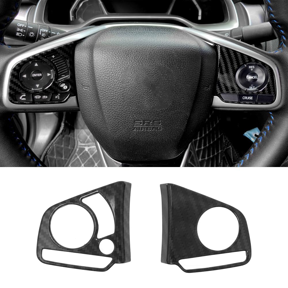 2Pcs Carbon Fiber Grain Steering Wheel Button Panel Cover Trim Decoration for Honda 10th Gen Civic 2016 2017 2018 2019 2020 2021