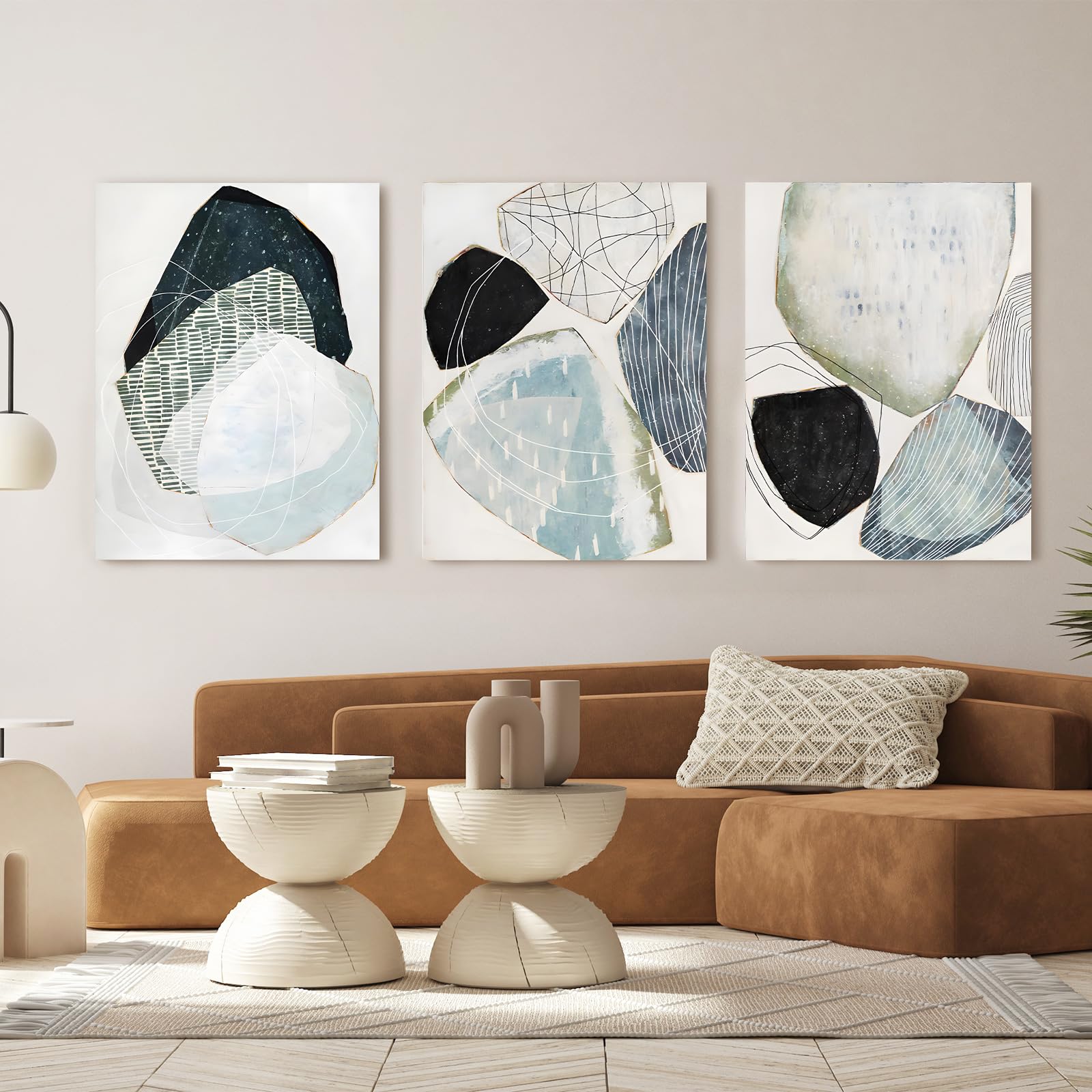 IUNTWEIE Cuadros abstractos de lienzo,Cuadros de Forma Geometría Azul,Cuadros abstractos de Mármol Lienzo para Cuadros de Lienzo Sala de Estar,sin Marco (40x60cm*3, C)