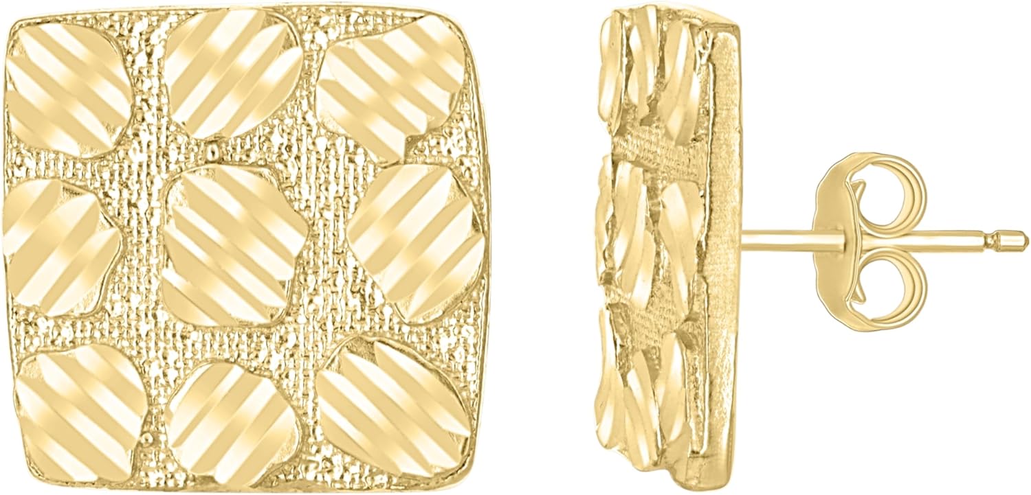 10kt Yellow Gold Unisex Square Nugget Stud Earrings