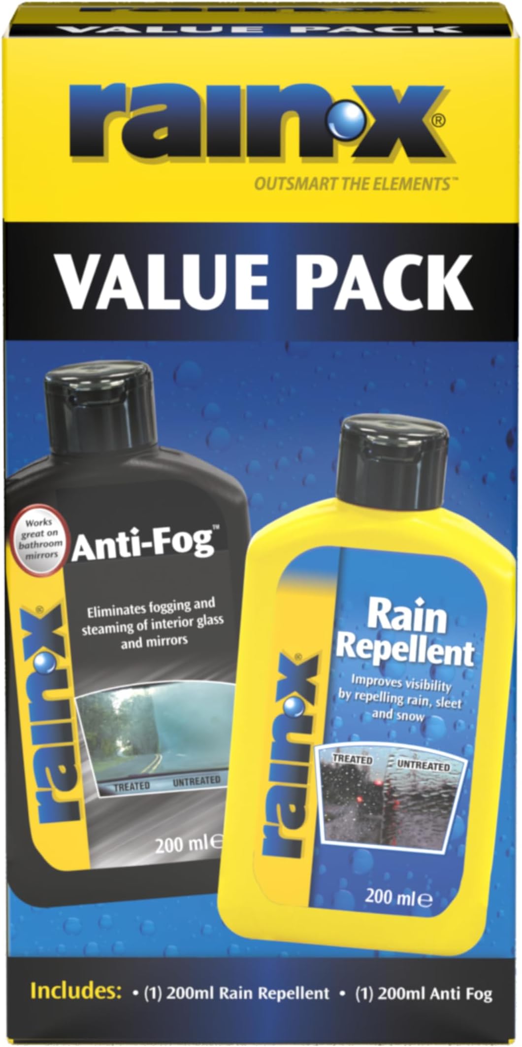 Rain-X Rain Repellent & Anti-Fog Treatment Value Pack - Hydrophobic Formula for Clear Visibility and Fog-Free Windscreen - Ideal for Car Windows & Interior Mirrors - 200ml x 2