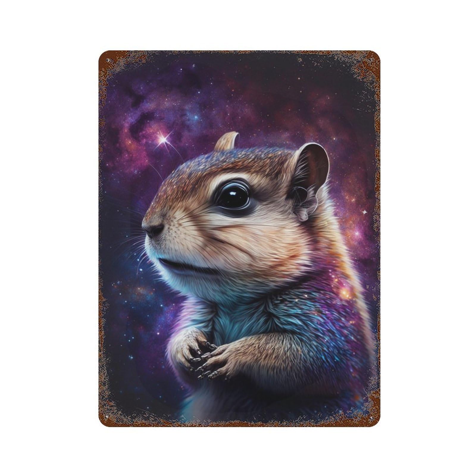 Cosmic Chipmunk Portrait-5 15.7"x11.8" Weathered Tin Sign, Rustic Home Decor for Living Room, Hallway And Home Decor