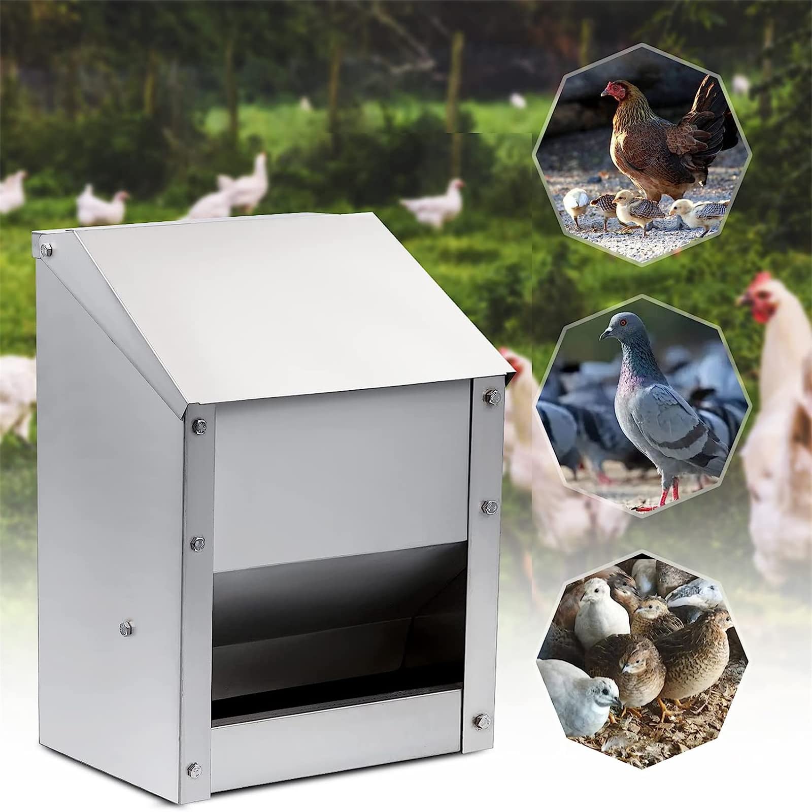 automat do karmy dla kur, kurcząt, 4,5 kg, wiszący automat do karmy dla drobiu, kur, kaczek ze stali nierdzewnej, wodoszczelny, do zawieszania, automat do karmy dla drobiu, kur, kaczek