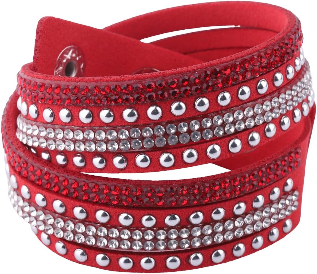 KUIYAI Wrap Leather Bracelet with Bling Bling Crystal Rhinestones and Snap buttons