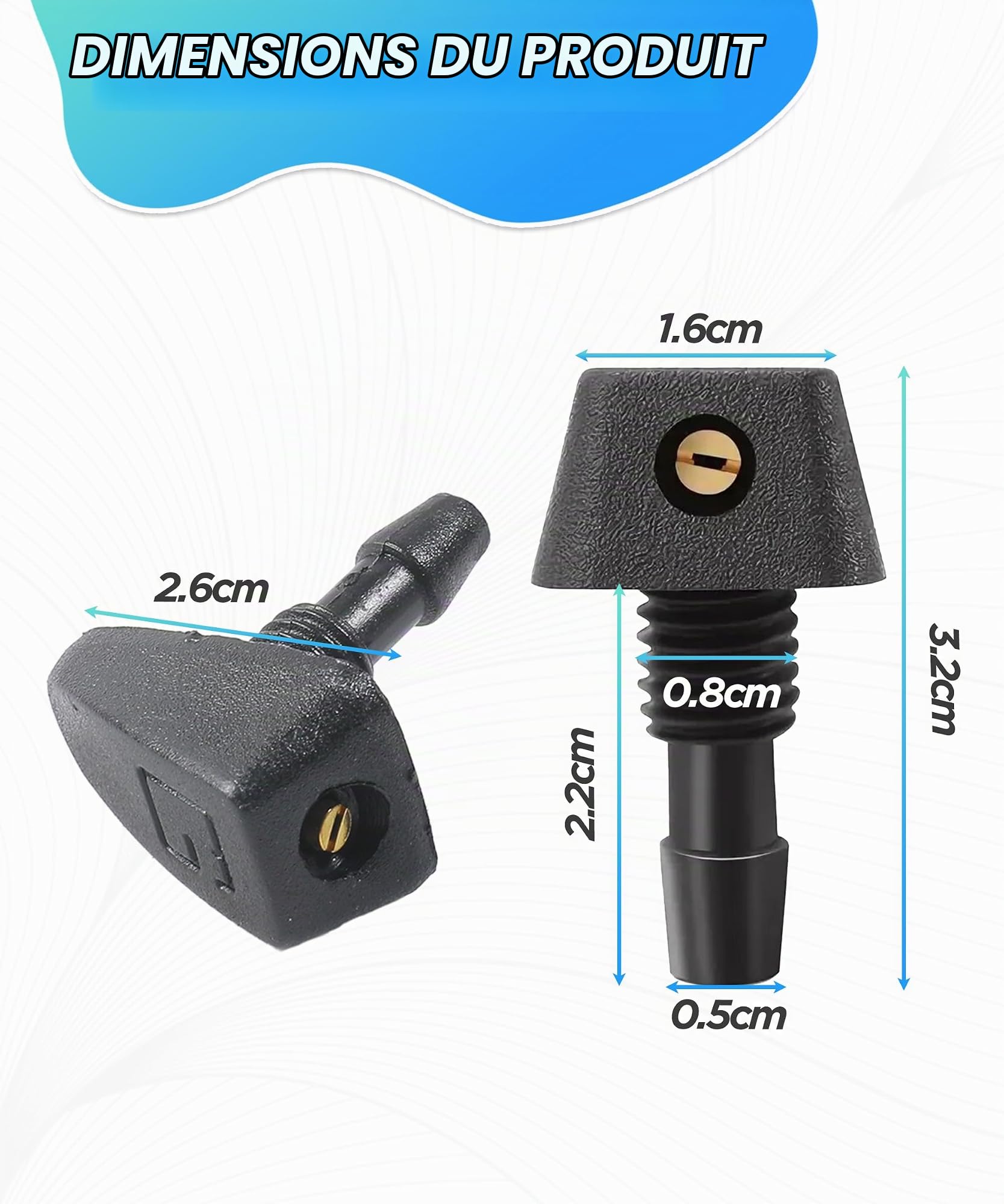 2PCS Accessoires Auto,Buses de Jet de Lave-glace,Kit de Réparation du Tuyau D'essuie-glace,Connecteur de Tuyau de Lavage,Réglage de la Buse D'essuie-glace,Convient à la Plupart des Véhicules