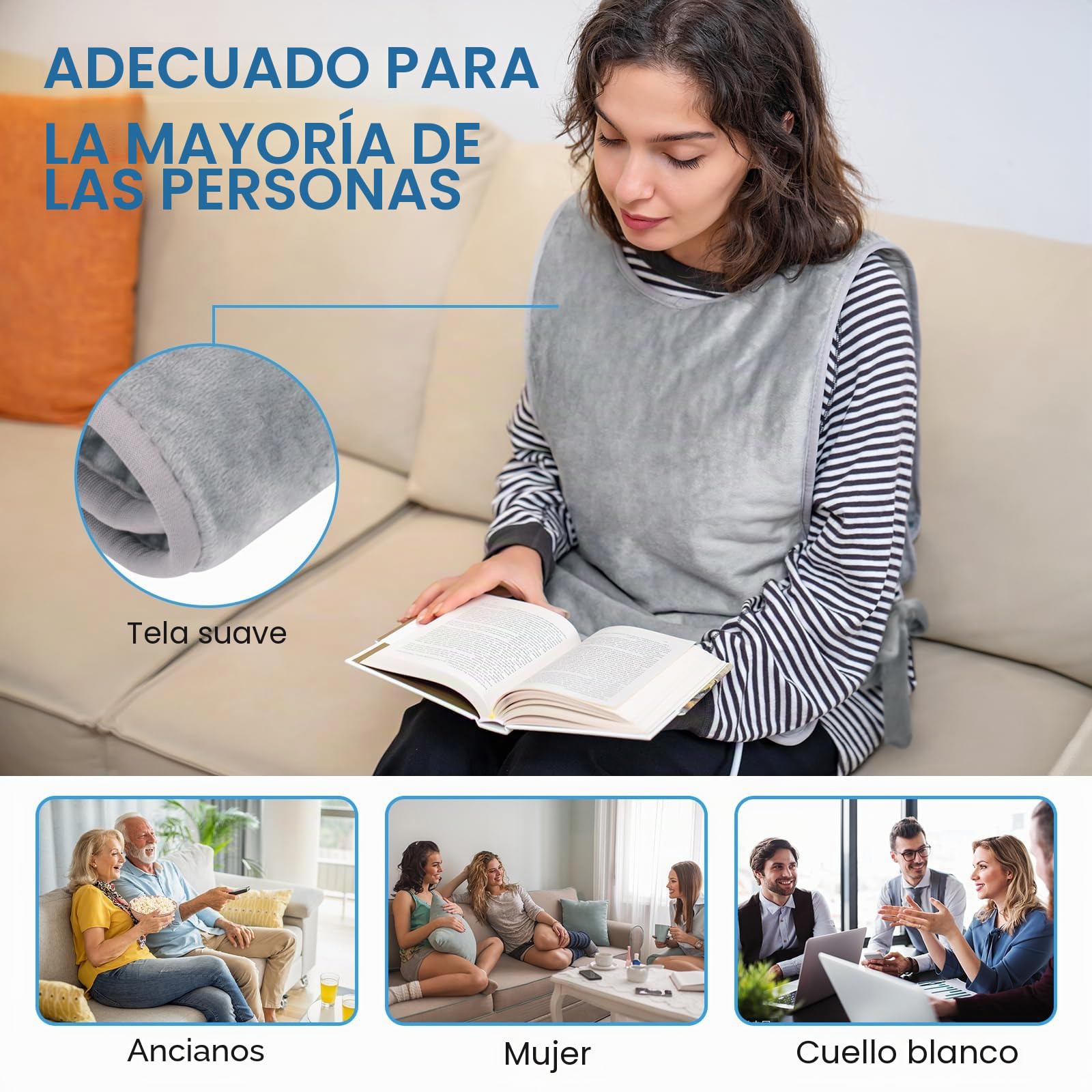 Nalezuns Manta Eléctrica Espalda, ctrica la Espalda 138x42cm, Hombros y Cuello, 6 Niveles de Calentamiento, Eléctrica Termica para Espalda y Hombros Lavable a Máquina, Desconexión Automática