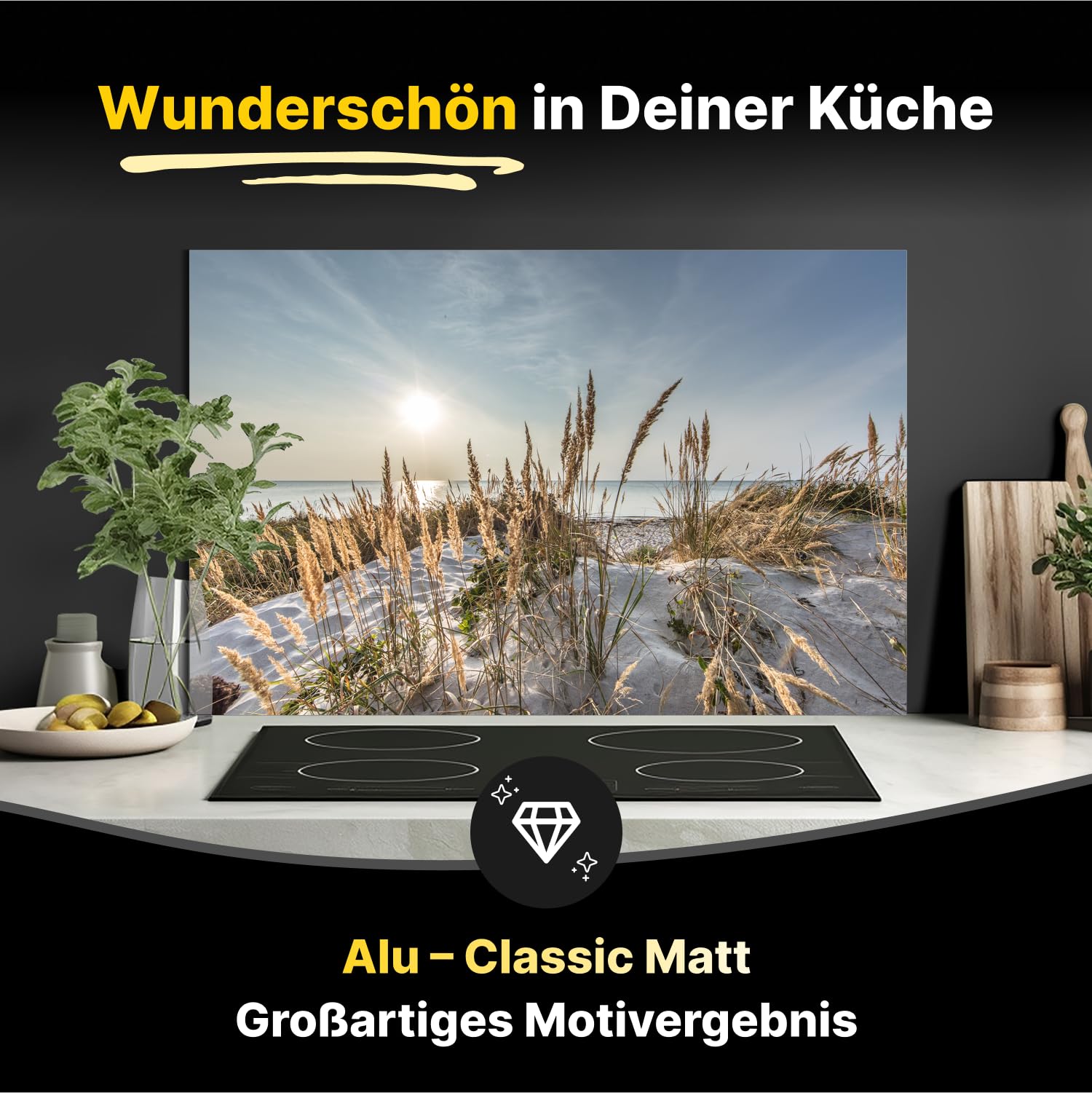 Spritzschutz Küchenrückwand Alu Matt 80 x 50 x 0,3 cm Friedlicher Ausblick an der Ostseeküste Küchenwand, Küchenwand Wandschutz, Herd Spritzschutz, Rückwand Küche - RUECKWAND24