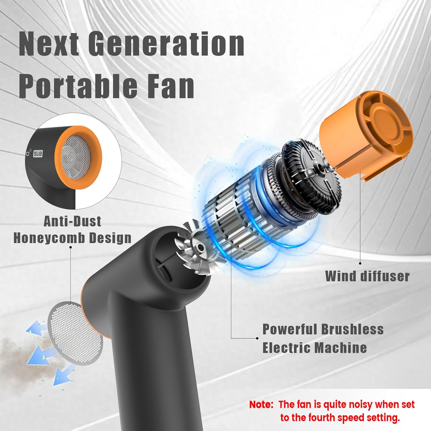 Handheld Portable Turbo Fan, 85000RPM Super High-speed Fan with 4-speed, 4000mAh, USB-C Rechargeable Personal Battery Operated, Mini Small Pocket Design for Travel/Outdoor/Vacation/Concert/Gift, Grey - Image 5