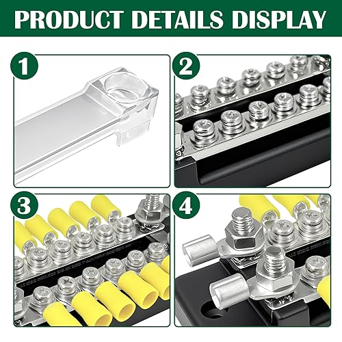 Miniatura 4 de LENKRAD Barra de bus de bloque de distribución de energía de doble fila de 150 A con terminales de anillo, bloque de terminales marinos de acero