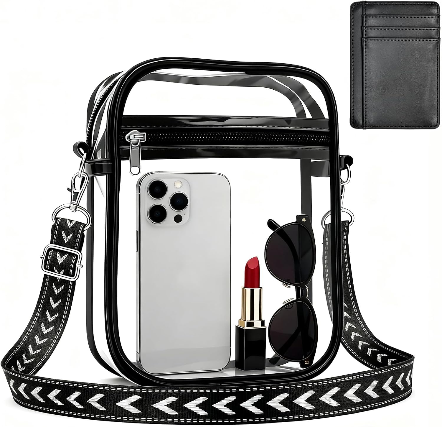 Clear Crossbody Bag with Adjustable Shoulder Strap and Front Pocket Wallet,Transparent Bag,PVC Purse Bag,Messenger Bag