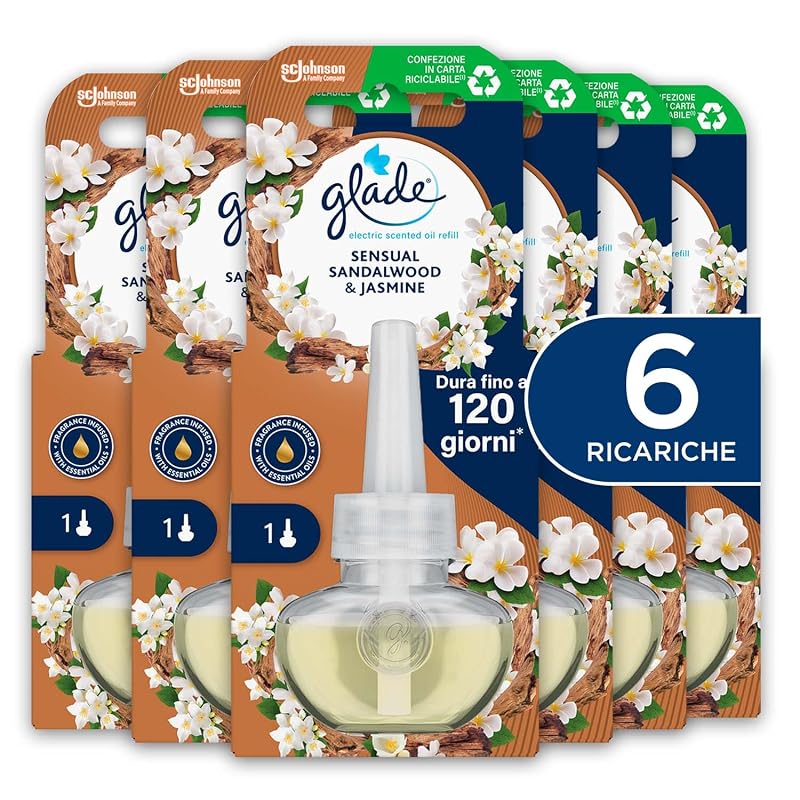 Glade profumatore elettrico gelsomino e sandalo di Bali — 6 ricariche, 4 mesi senza pensarci