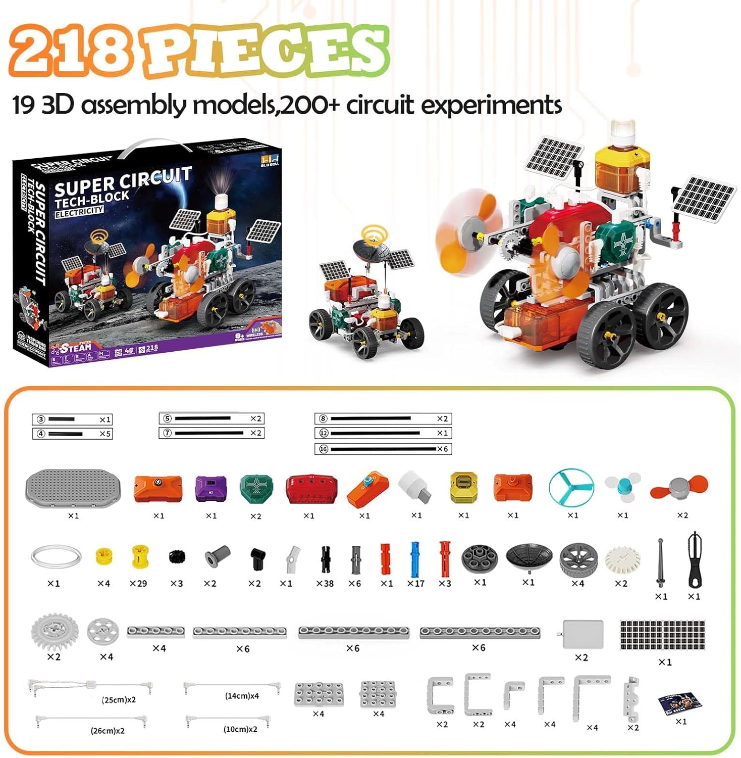 STEM Toys for Ages 8-13, 2-in-1 Physics Science Kit & Building Set, 218 Pcs Circuit Board for Kids with 20+ Experiments & DIY 19 3D Car Model Kits, Educational Engineering Gift for Boys and Girls