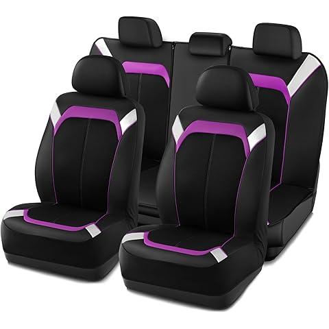 PIC AUTO Car Seat Cover – Silver & Purple Leather with Breathable Mesh Seat Cover for Cars, Stylish Two-Tone Leather Full Set Seat Covers, Universal Fit, Durable for SUV, Truck, Sedan, Vehicles