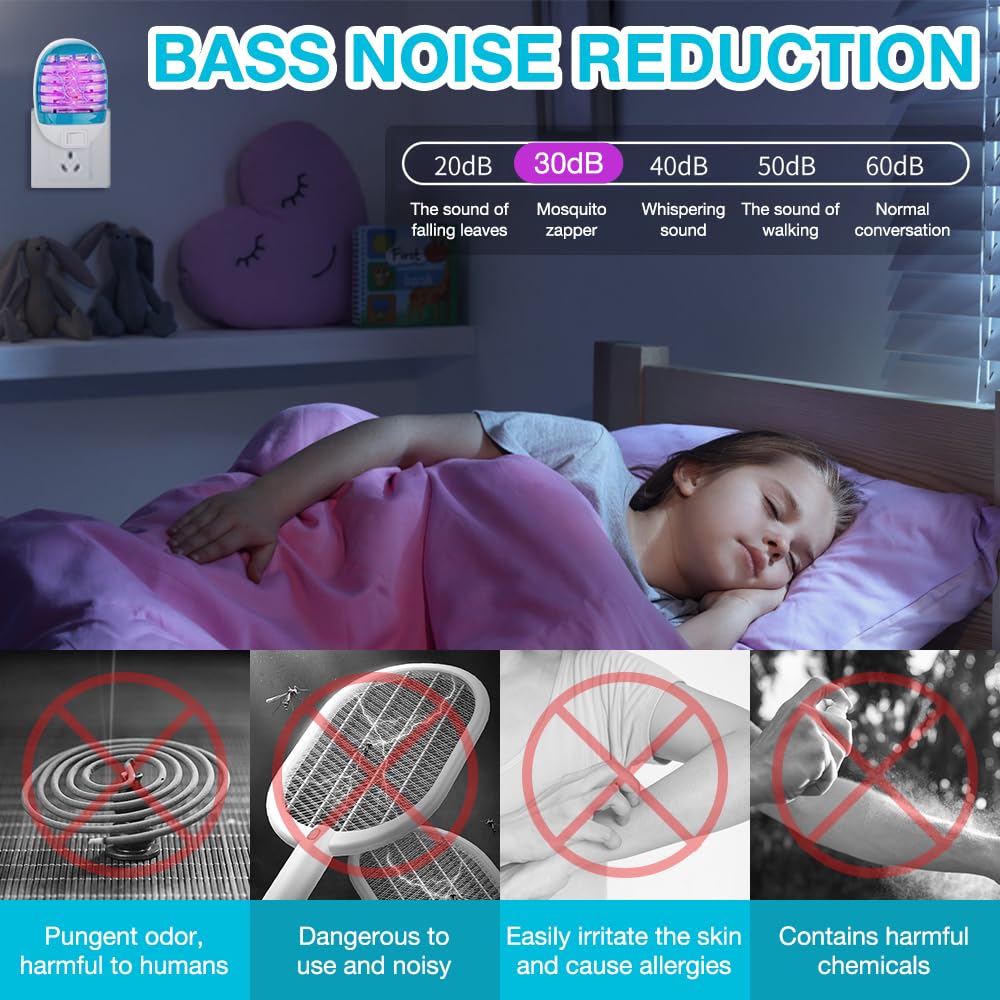 Muggenlamp, 4 stuks, muggenbescherming, stopcontact met uv-led, elektrisch, geen giftige muggenstekker, muggenbescherming, vliegenval, elektrische muggenval voor keuken, slaapkamer
