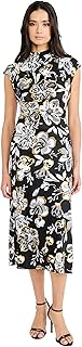 Women's Elegant Floral Mock Neck Cap Sleeve Sheath Midi Dress for Weddin...