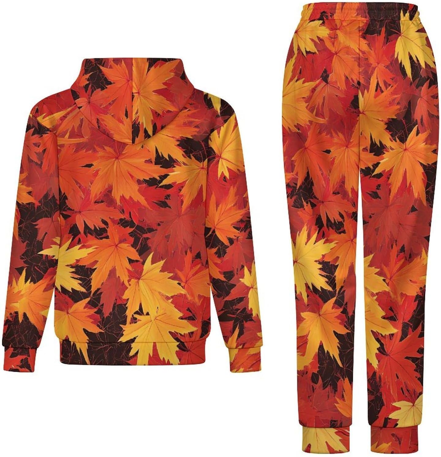 Autumn Maple Leaves Men's Hooded Set Casual 2 Pieces Suits Pullover Tracksuit Hoodies And Sweatpants