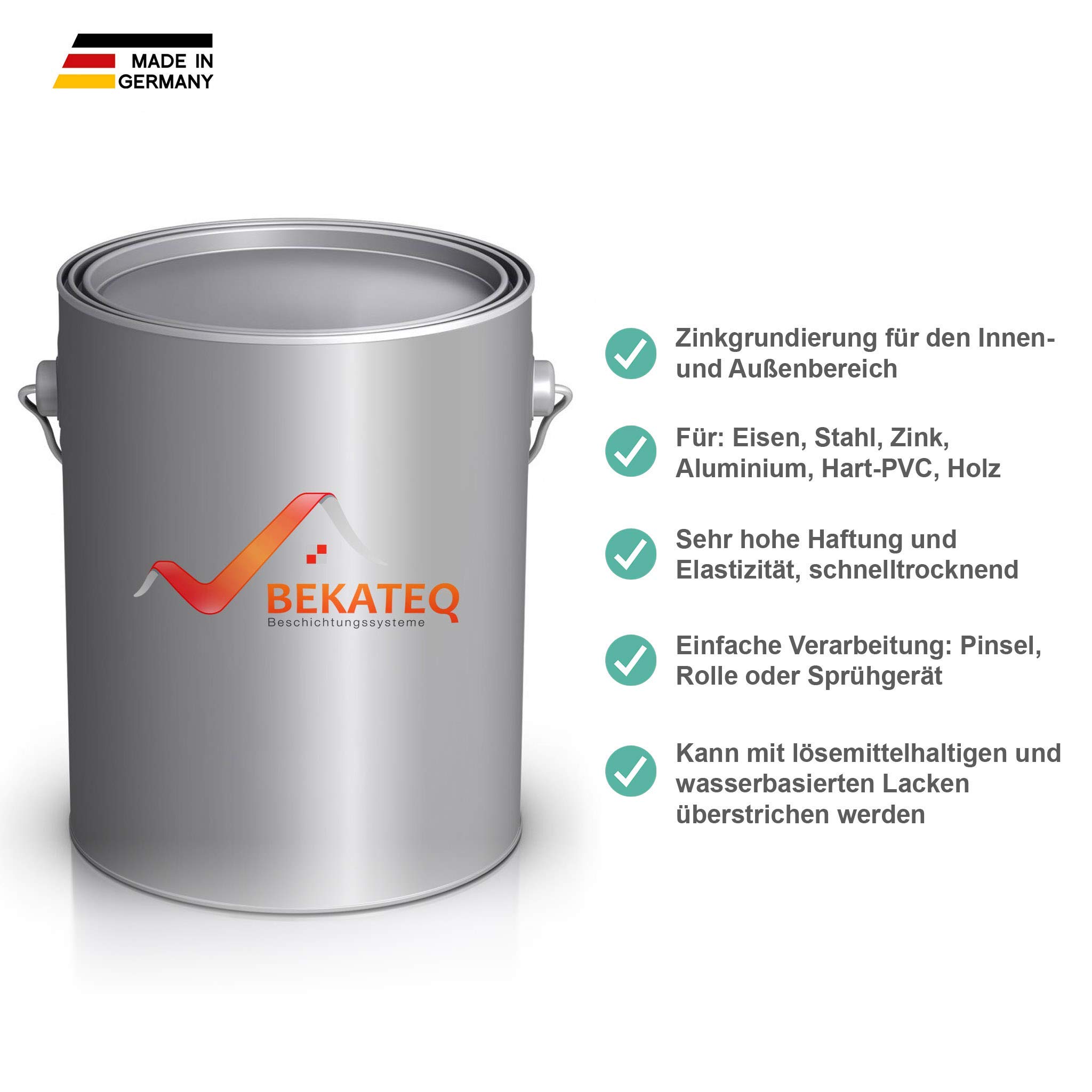 BEKATEQ Podkład cynkowy 2,5 kg jasnoszary, LS-116 gruntowanie metalowe, aluminium, stal – ochrona przed korozją, gruntowanie metalowe