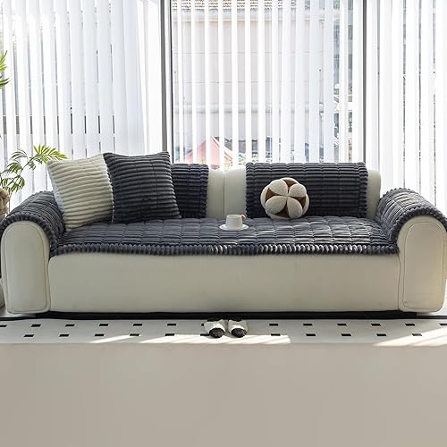 Miniatura 7 de Funda para sofá, fundas de sofá para perros, lavables, antideslizantes, a rayas, para sofá seccional, protector de muebles para forma de L (gris