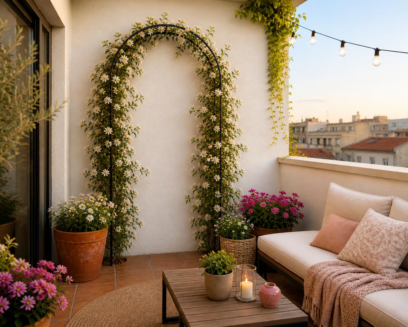 JAMAX – Arco de jardín de Metal Negro 240x140x36 cm para Eventos, Celebraciones y Bodas. Enrejado para Rosas y Plantas Trepadoras Moderno, Firme, Resistente y Decorativo. (Arco Negro)