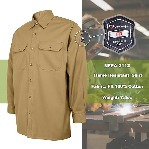 Miniatura 3 de Uno Mejor FR Shirts - Camisa de soldadura resistente al fuego de 7.5 onzas, ropa 100% C FR para hombres, chaqueta de soldadura ignífuga para hombres