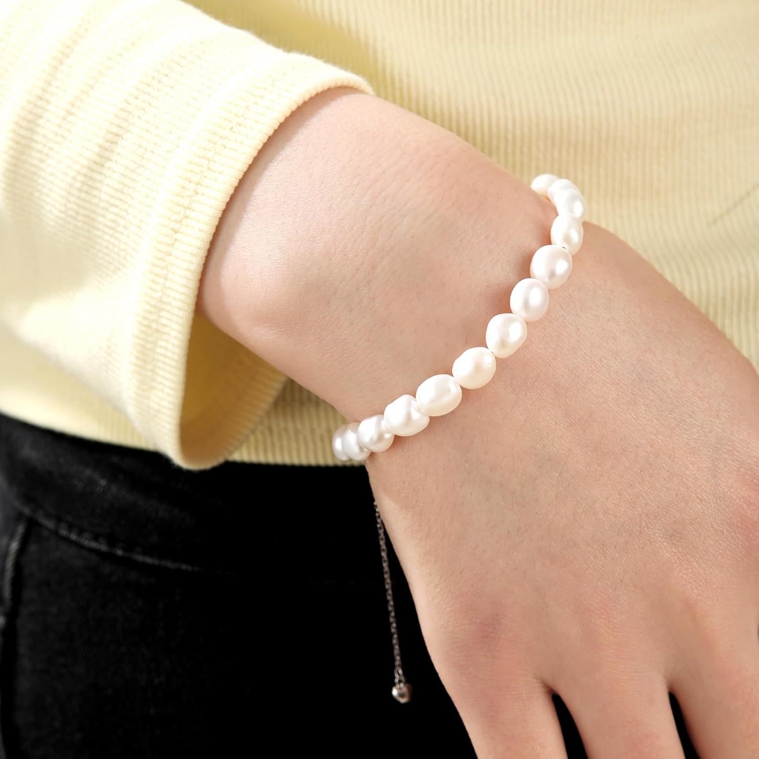 Pearl Bracelet for Women, Baroque Pearl Link Bracelet with Adjustable Design, Dainty Handmade Jewelry Gift for Women, Mom, Wife - Image 5