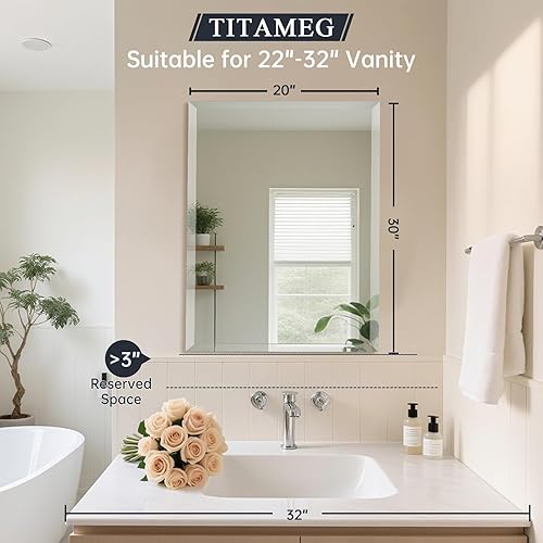 Miniatura 10 de Espejo de pared sin marco de 16 x 24 pulgadas con borde biselado de 1 pulgada, espejo rectangular sin marco para baño, tocador, sala de estar