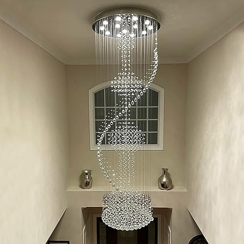 7PM W32 X H96 - Lámpara de techo alto moderna, lámpara de escalera en espiral, iluminación de cristal, lámpara de lluvia grande para entrada,