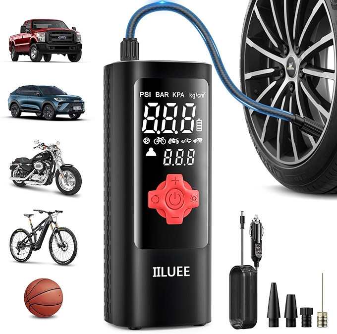 Portable Cordless Tire Inflator with Pressure Gauge & LED Light