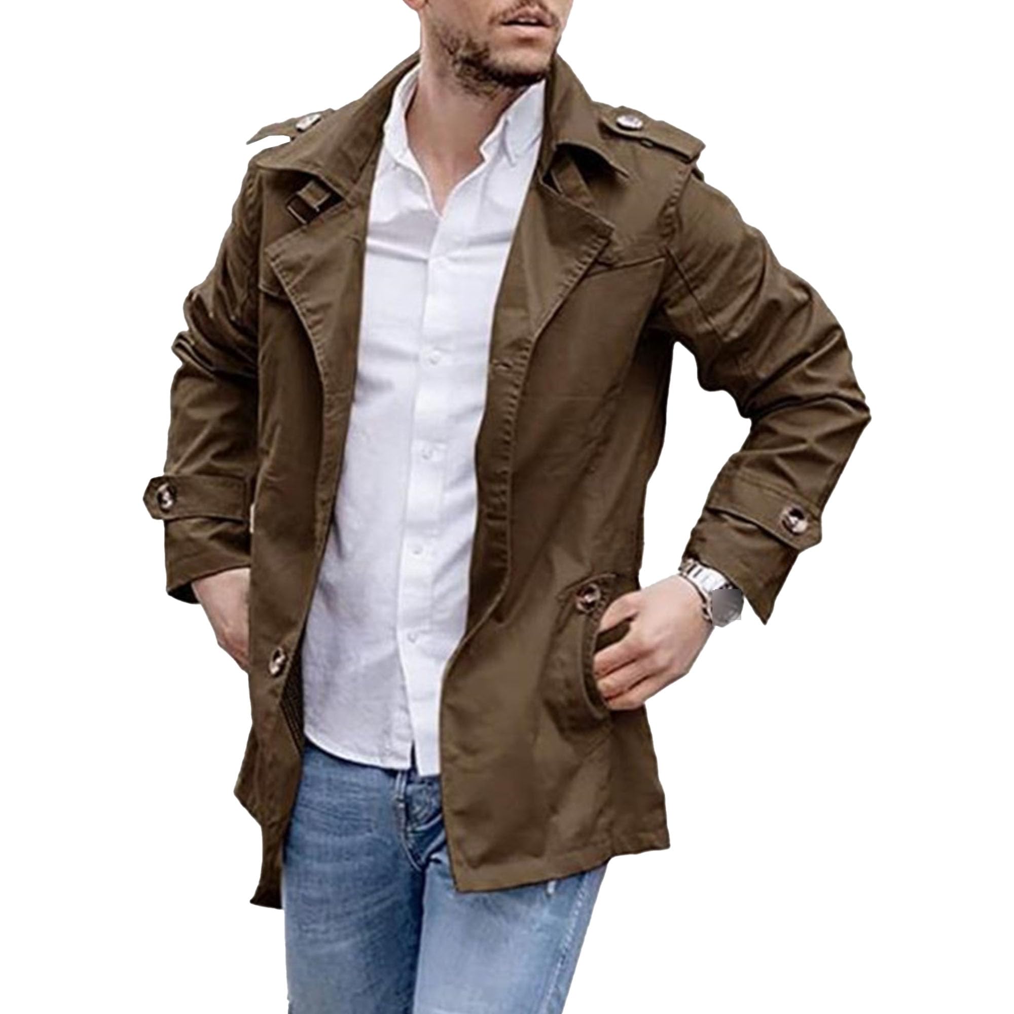 JEKE-DG Mens Classic Slim Fit Trench Coat Notched Lapel Single Breasted Windbreaker Casual Lightweight Overcoat (5X-Large,Grey)