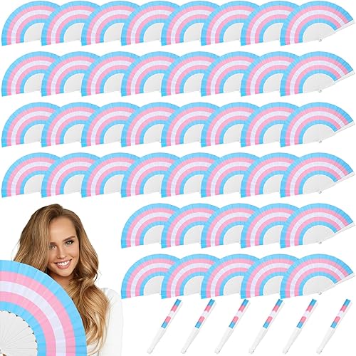 Kigley 48 abanicos plegables de arco iris para fanáticos de la bandera transgénero, abanicos de mano LGBT, abanico de mano colorido del orgullo para