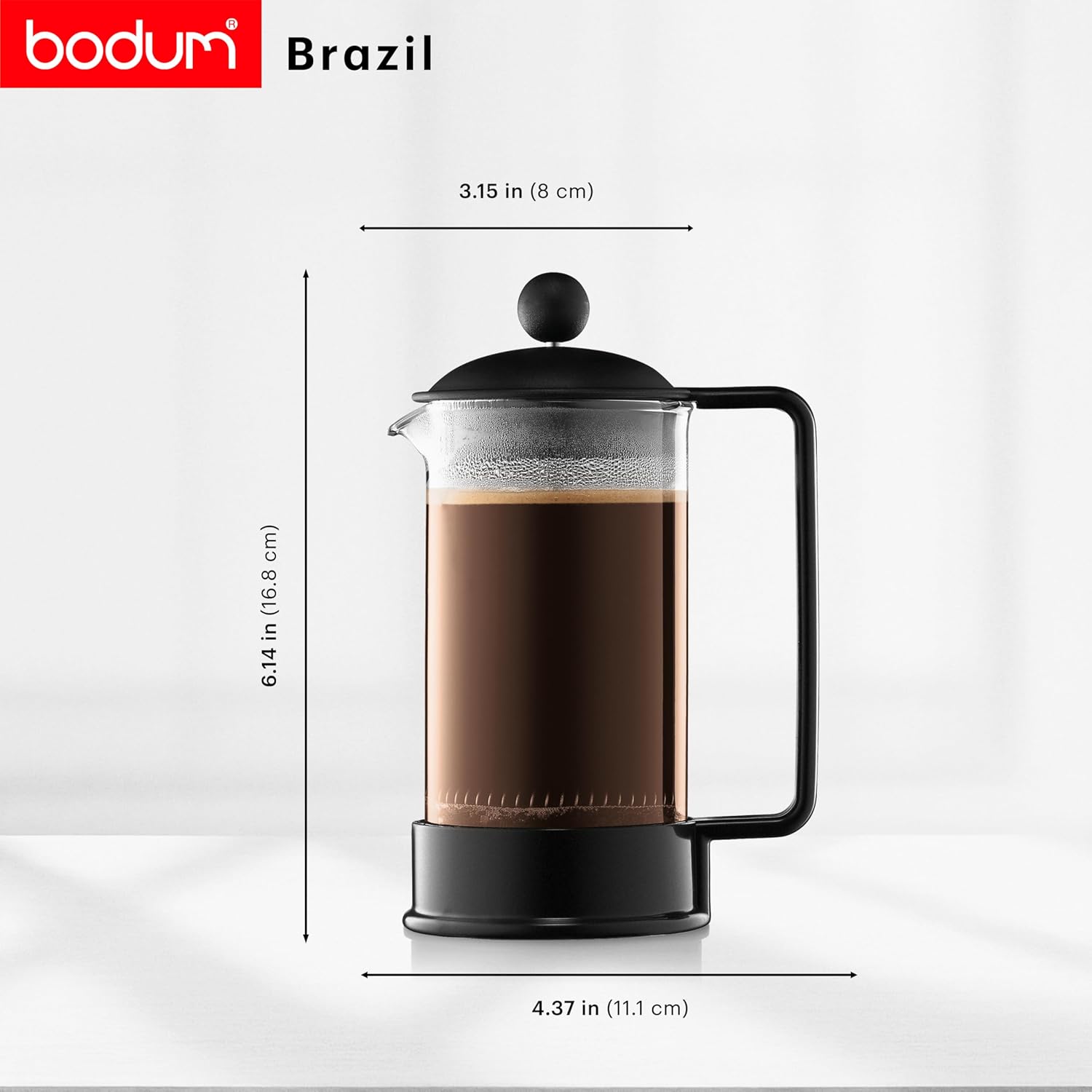 Bodum 12oz Brazil French Press Coffee Maker, High-Heat Borosilicate Glass, Black - Made in Portugal