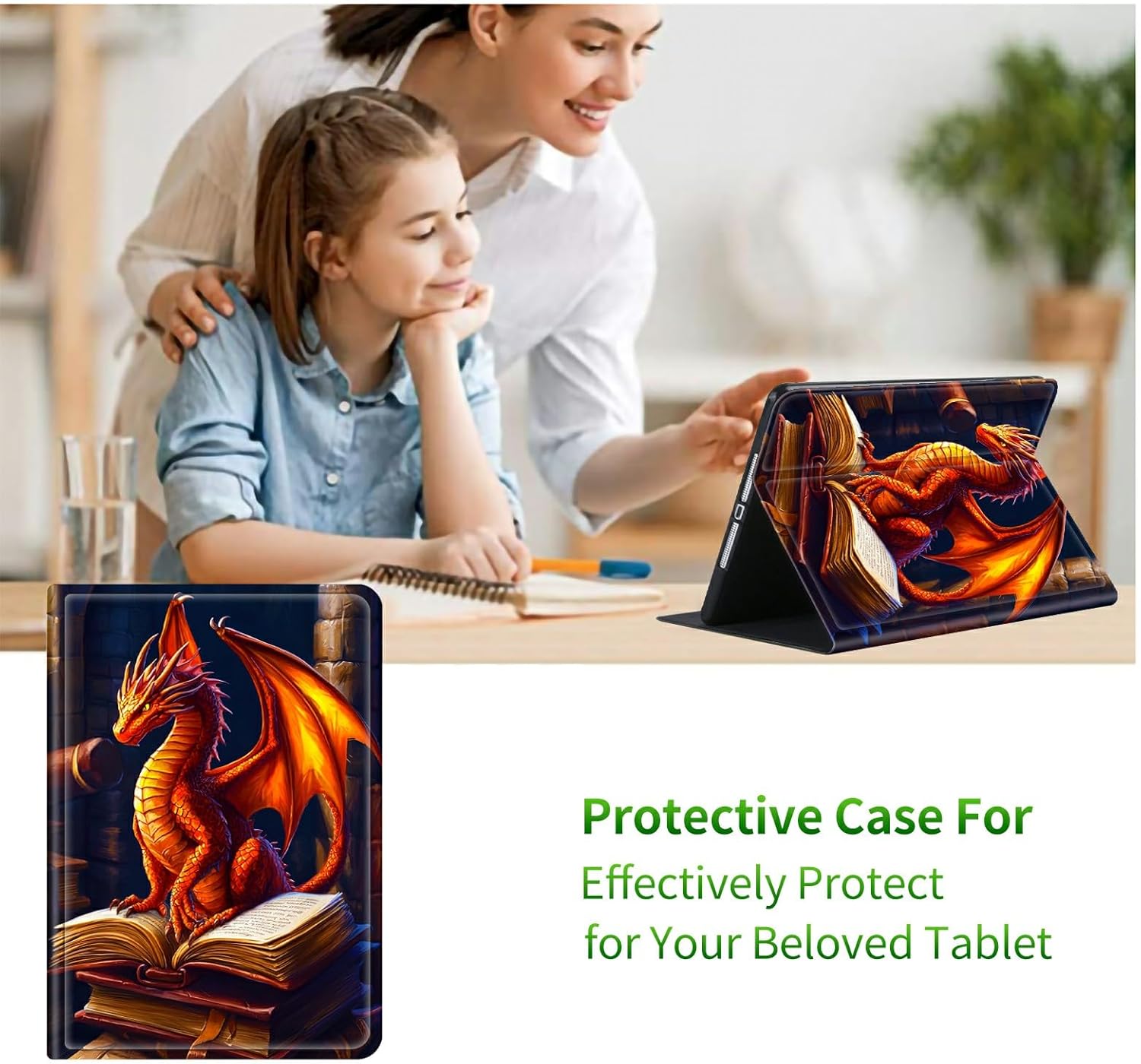 for 6.8" Kindle Paperwhite (11th Generation, 2021 Release) E-Reader Case, Shockproof Smart Protective Multi-Angle Viewing Tablet Cover for Women Men with Auto Sleep/Wake, Book Dragon