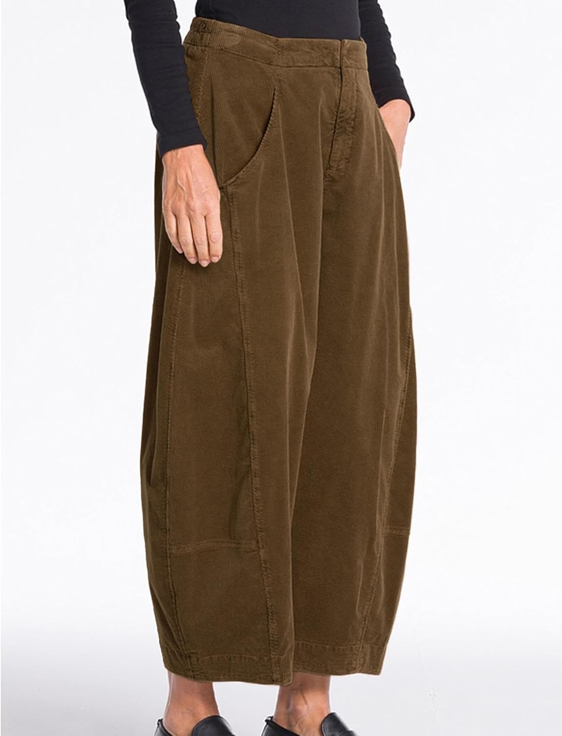 Fiona Jolin Corduroy Pants Women Barrel Casual Wide Leg Pant Mid Rise Elastic Back Waist Baggy Trousers with Pockets - Image 2