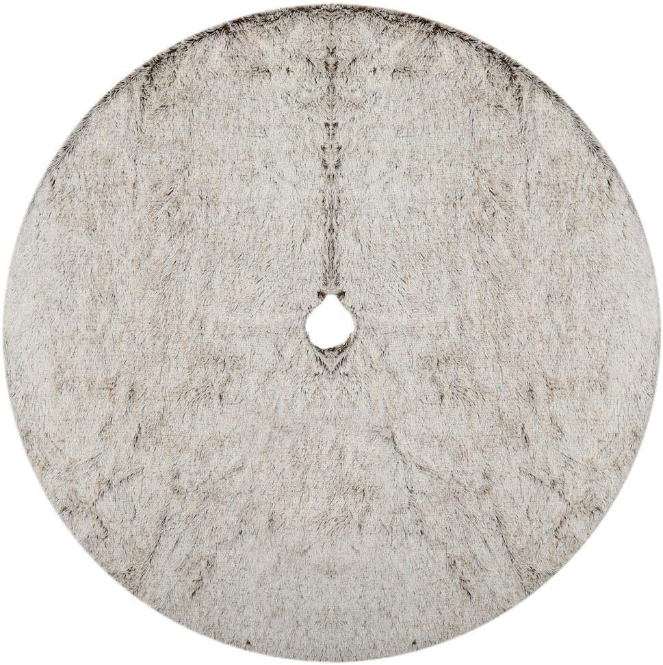 48โ Plush Faux Fur Christmas Tree Skirt Warm Soft Fur in Grey and White Color