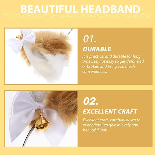 Miniatura 2 de Beaupretty Diadema de orejas de zorro de felpa de anime, diadema de orejas de gato de piel para cosplay, disfraz de fiesta, accesorios para el