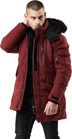 WEEN CHARM Mens Warm Parka Ski Jacket Water Resistant Puffer Jacket Long Winter Coat with Removable Faux Fur Hood