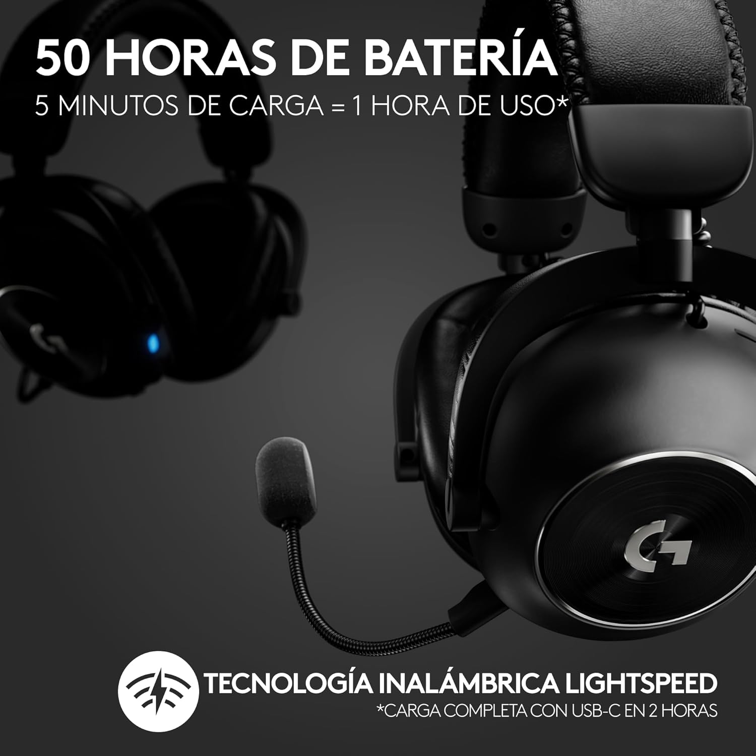 Logitech G PRO X 2 LIGHTSPEED Auriculares gaming inalámbricos, mic. brazo desmont., transductores grafeno 50 mm, DTS:X 2.0-7.1 Surround, Bluetooth/USB/3.5 mm Aux, PC, PS5, PS4, Nintendo Switch – Negro 4