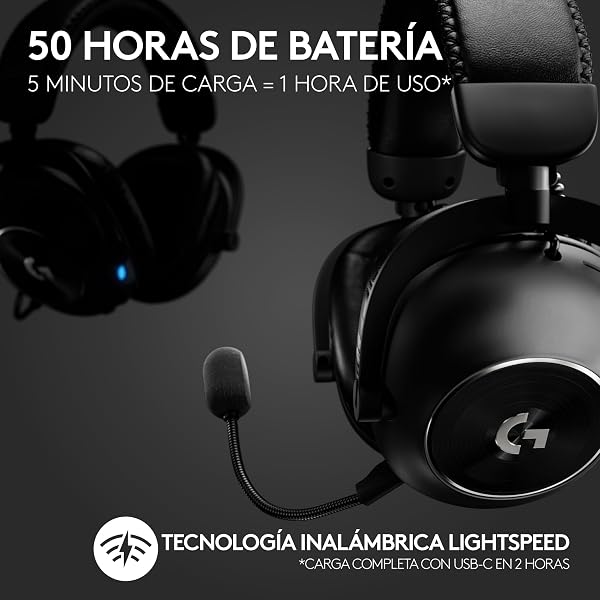 Logitech G PRO X 2 LIGHTSPEED Auriculares gaming inalámbricos, mic. brazo desmont., transductores grafeno 50 mm, DTS:X 2.0-7.1 Surround, Bluetooth/USB/3.5 mm Aux, PC, PS5, PS4, Nintendo Switch - Negro - 3