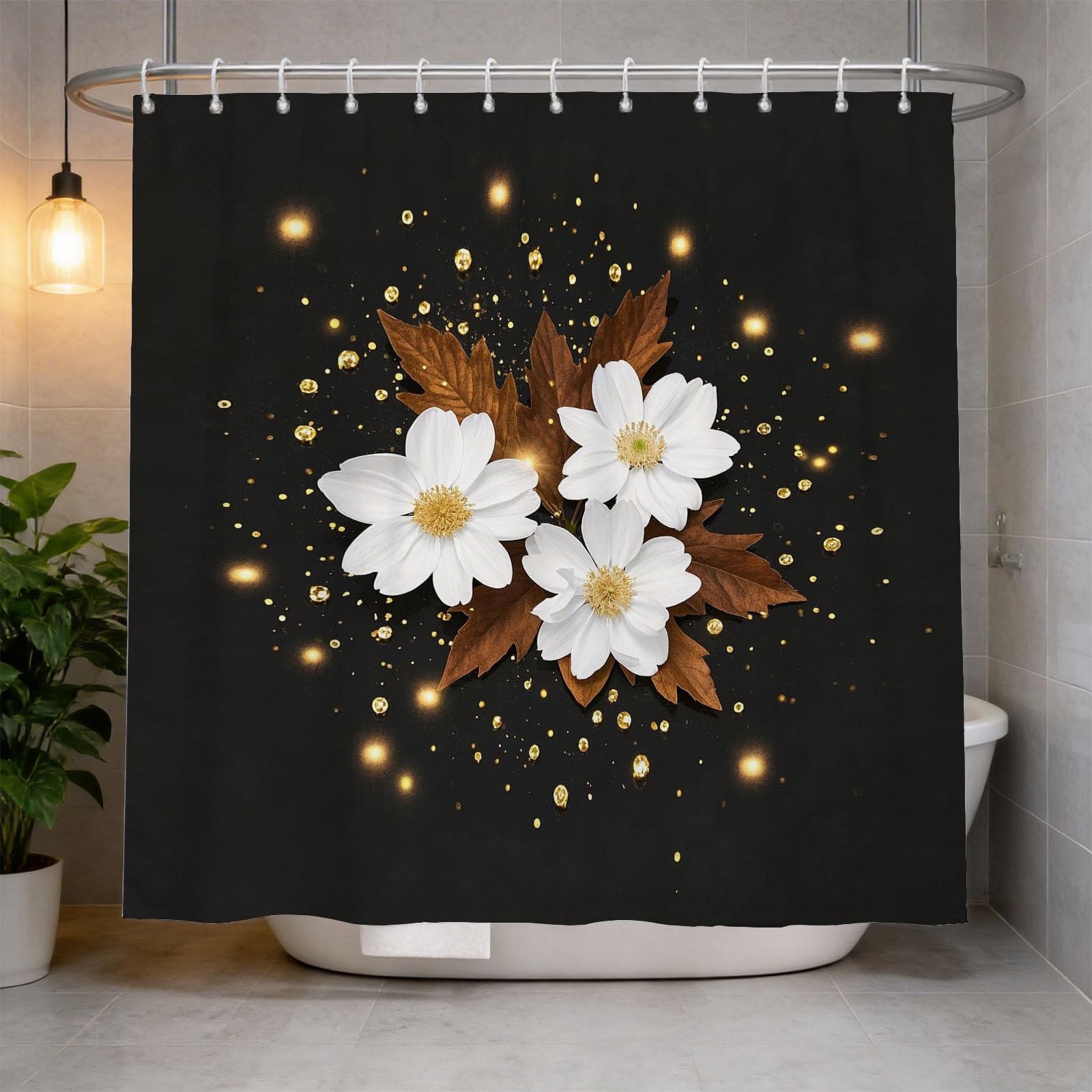 Hongduo 3D Floral Shower Curtain for Stalls Bathtubs Chic Bathroom Decor Shower Curtain Set Polyester Fabric Waterproof 200x200cm/79X79 Inch with Hooks