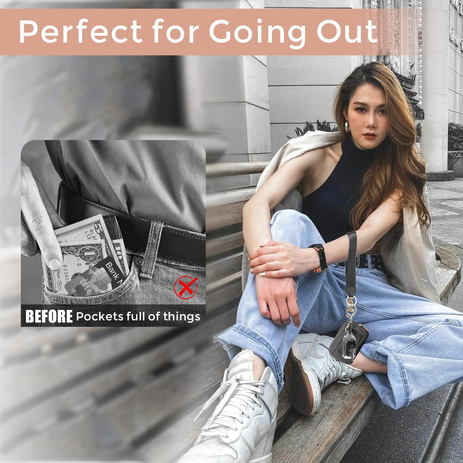 Wristlet Keychain Wallets for Women RFID Blocking Credit Card Holder Small Zipper Coin Purse Change Pouch with ID Window and Detachable Wrist Strap Green - Image 6