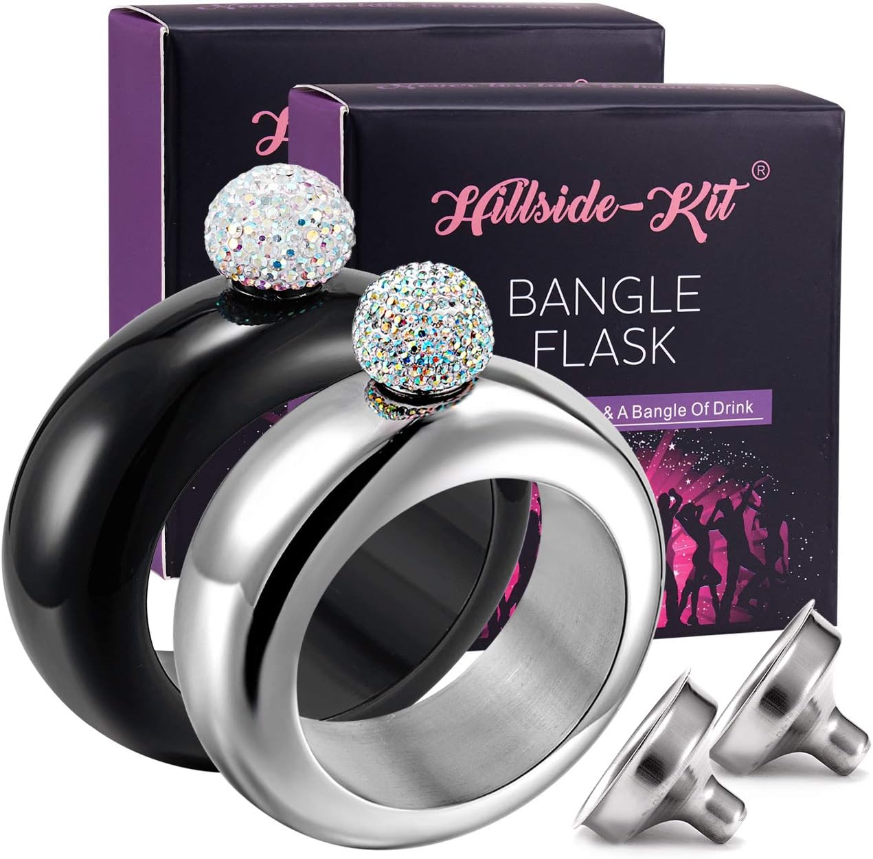 HillsideKit Flask Bangle Bracelet AB Crystal Lid Creative 304 Stainless Steel