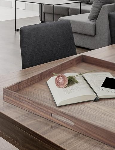 Miniatura 8 de EXISTING Bandeja de 23 x 23 pulgadas para otomana, bandeja grande de madera con asas, bandeja cuadrada marrón de nogal decorativo, para desayuno en