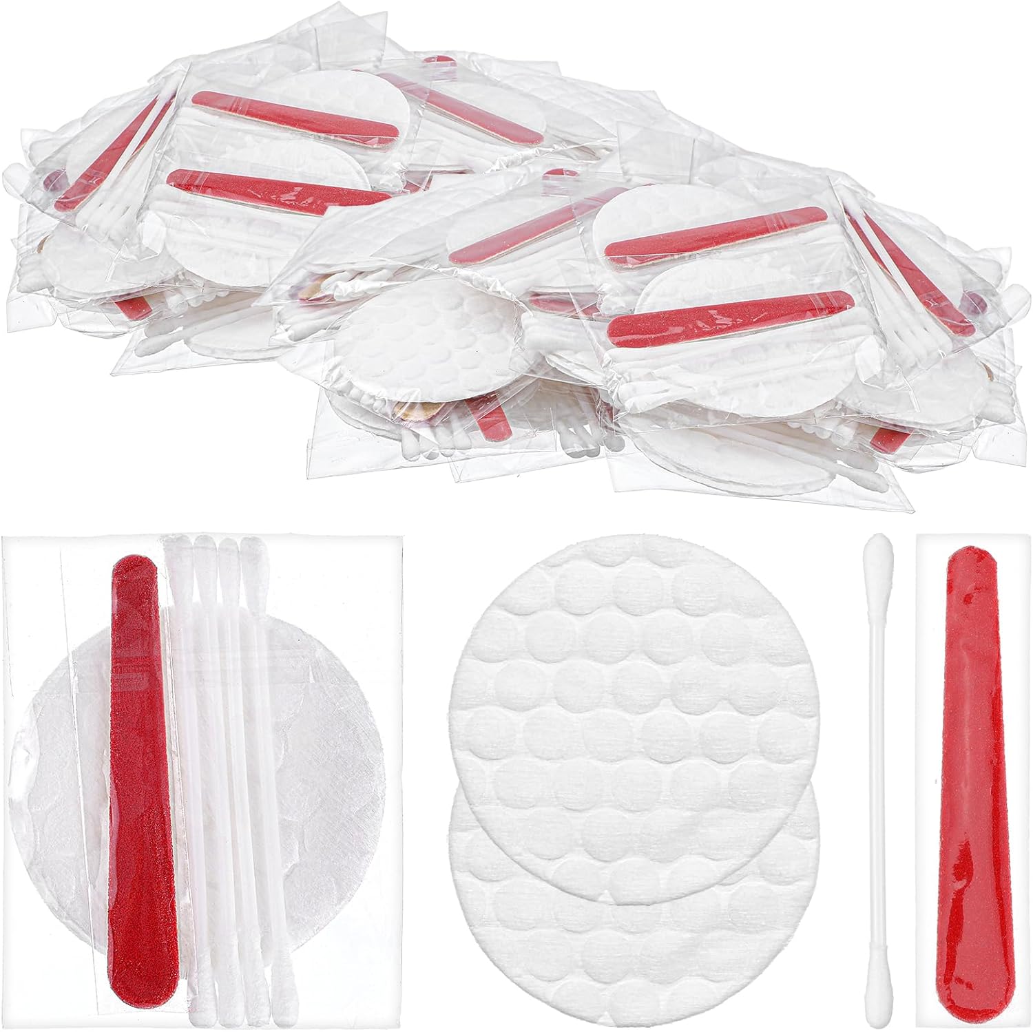 200 Pieces Hotel Vanity Kit Individually Wrapped Hotel Amenities Disposable Travel Size Hotels Hospitality Supplies, Each Includes 2 Cotton Pads 4 Cotton Swabs Nail File for Motels Makeup Toiletries
