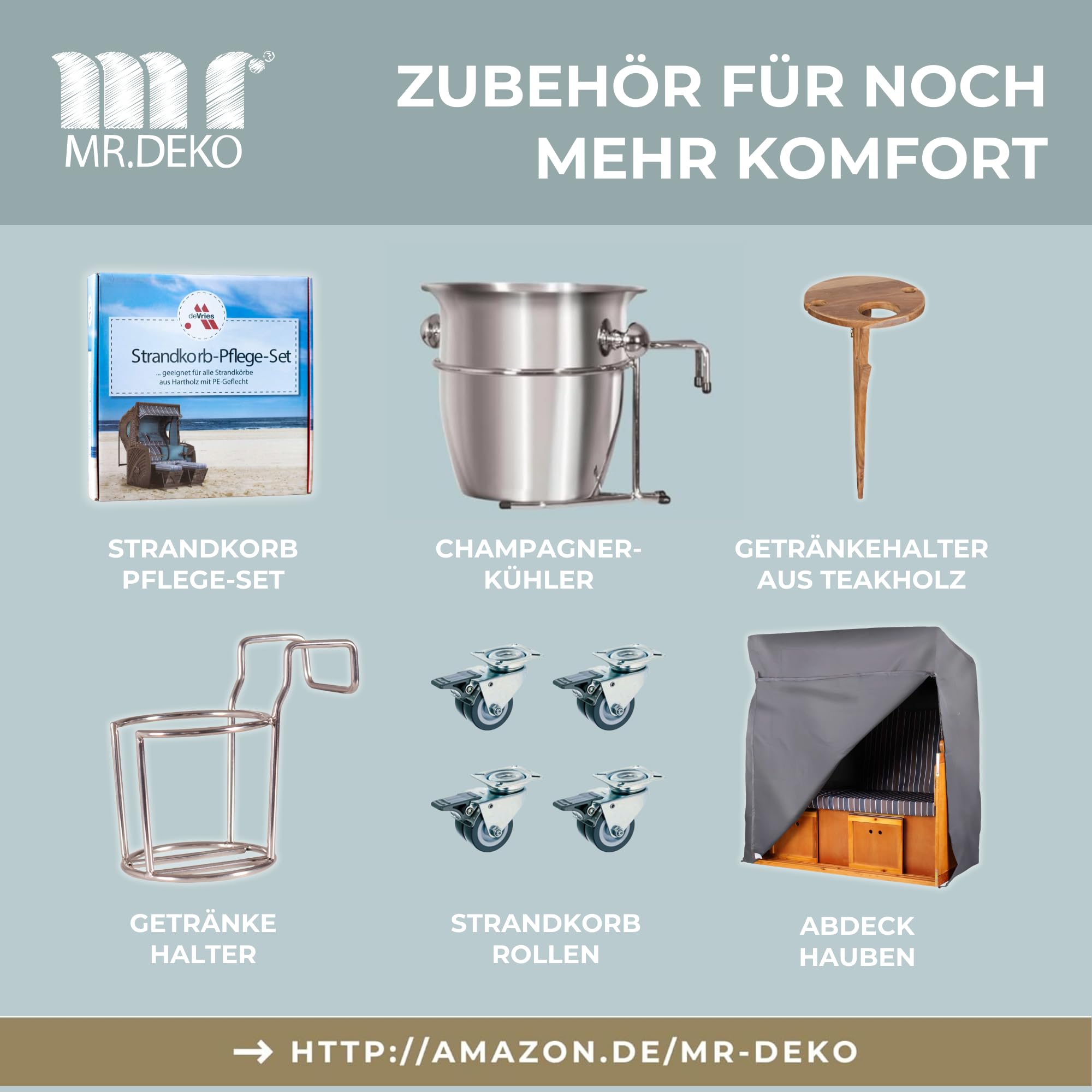 MR. DEKO Strandkorb 2 Sitzer Schleswig Pinie | wetterfeste Strandkörbe | Bereits montiert