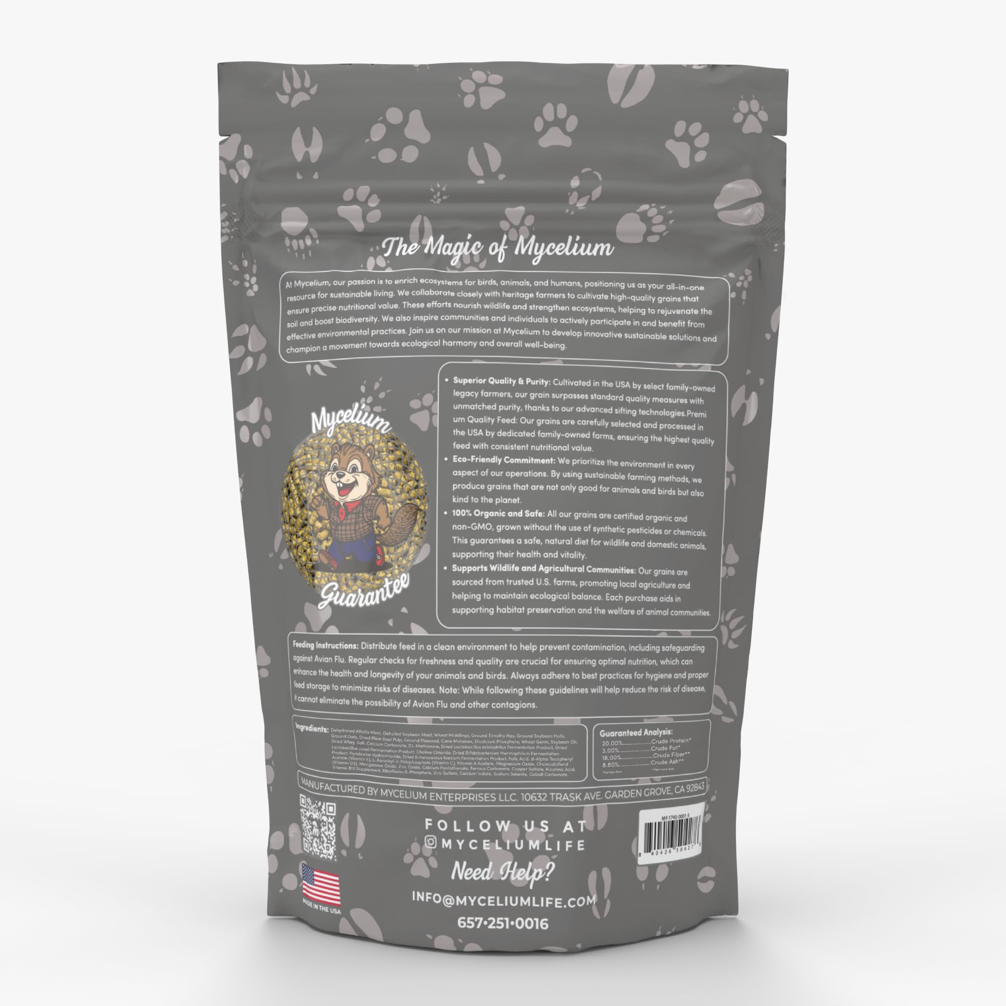 Mycelium Premium Chinchilla Feed – Organic, Non-GMO, High Nutritional Value Food for Chinchillas, Sourced from Local USA Farms, Sustainable Farming, 5 lbs