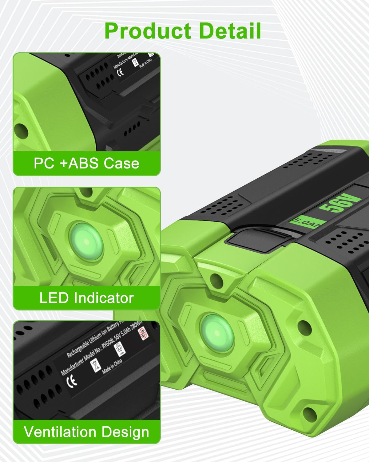 2Packs 56V 5.0Ah Replacement for EGO Battery Compatible with BA1400 Replacement Battery Compatible with EGO 56V Power Tools Lawn Mower Leaf Blower Chainsaw Gun (Black) - Image 3