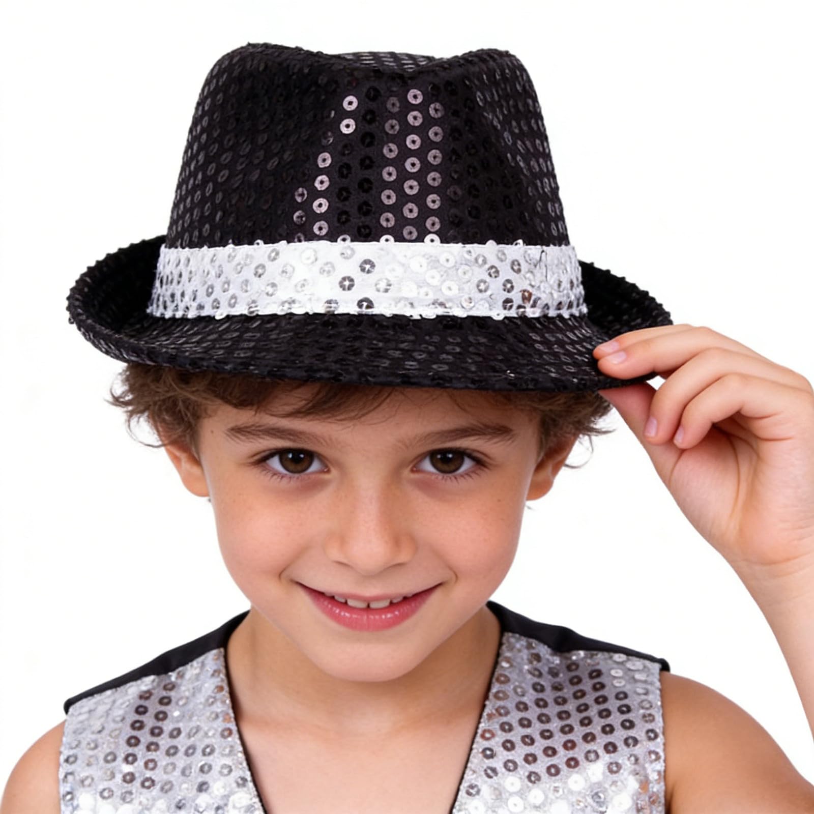 Chapeau à Paillettes Enfant Garçon Classique Paillette Casquettes Unisexe Chapeau à Paillettes Scintillantes Jazz Danse Disco Casquette Couleur Unie pour Fête à Thème Fête Déguisée