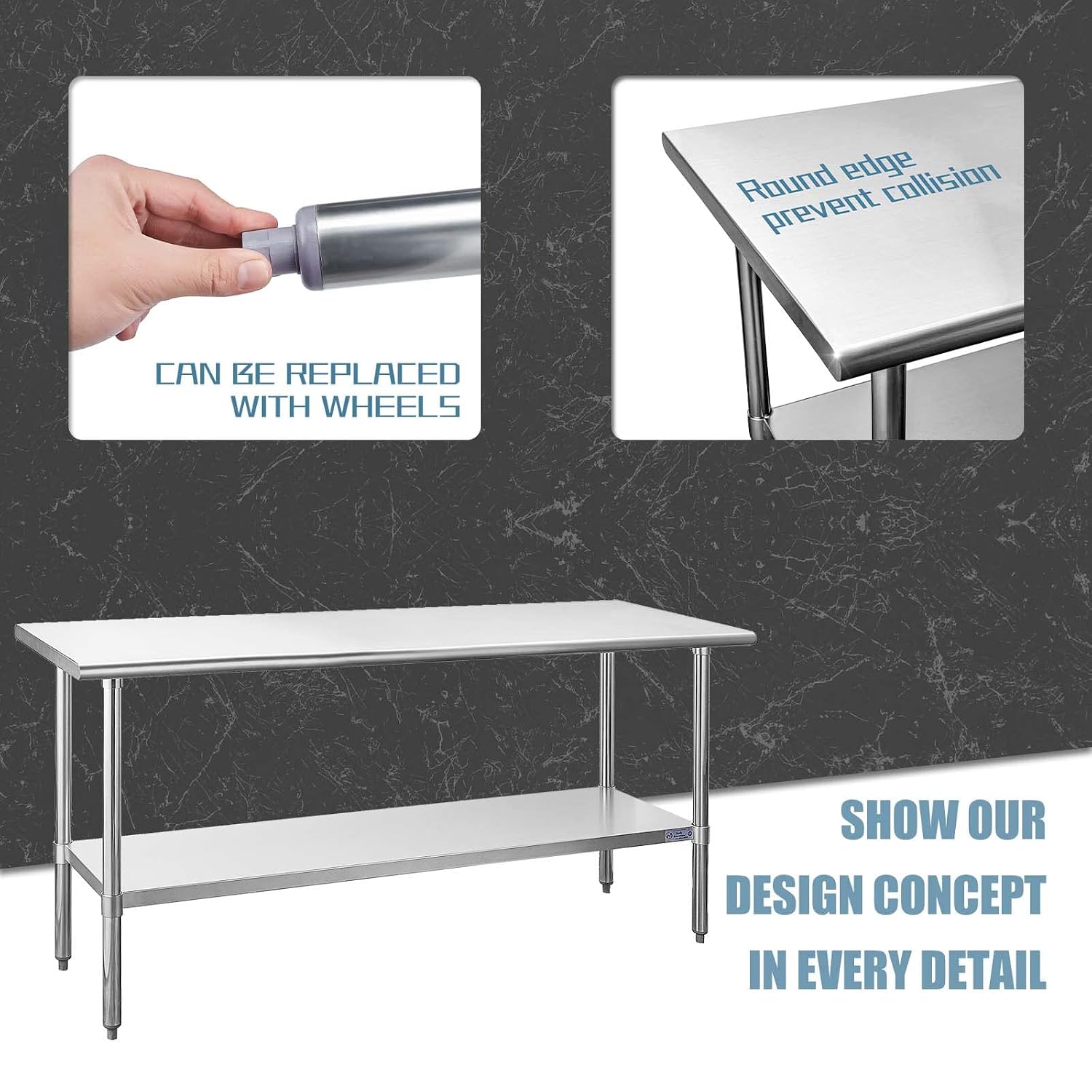 Hally Stainless Steel Table for Prep & Work 24 x 72 Inches, NSF Commercial Heavy Duty Table with Undershelf and Galvanized Legs for Restaurant, Home and Hotel