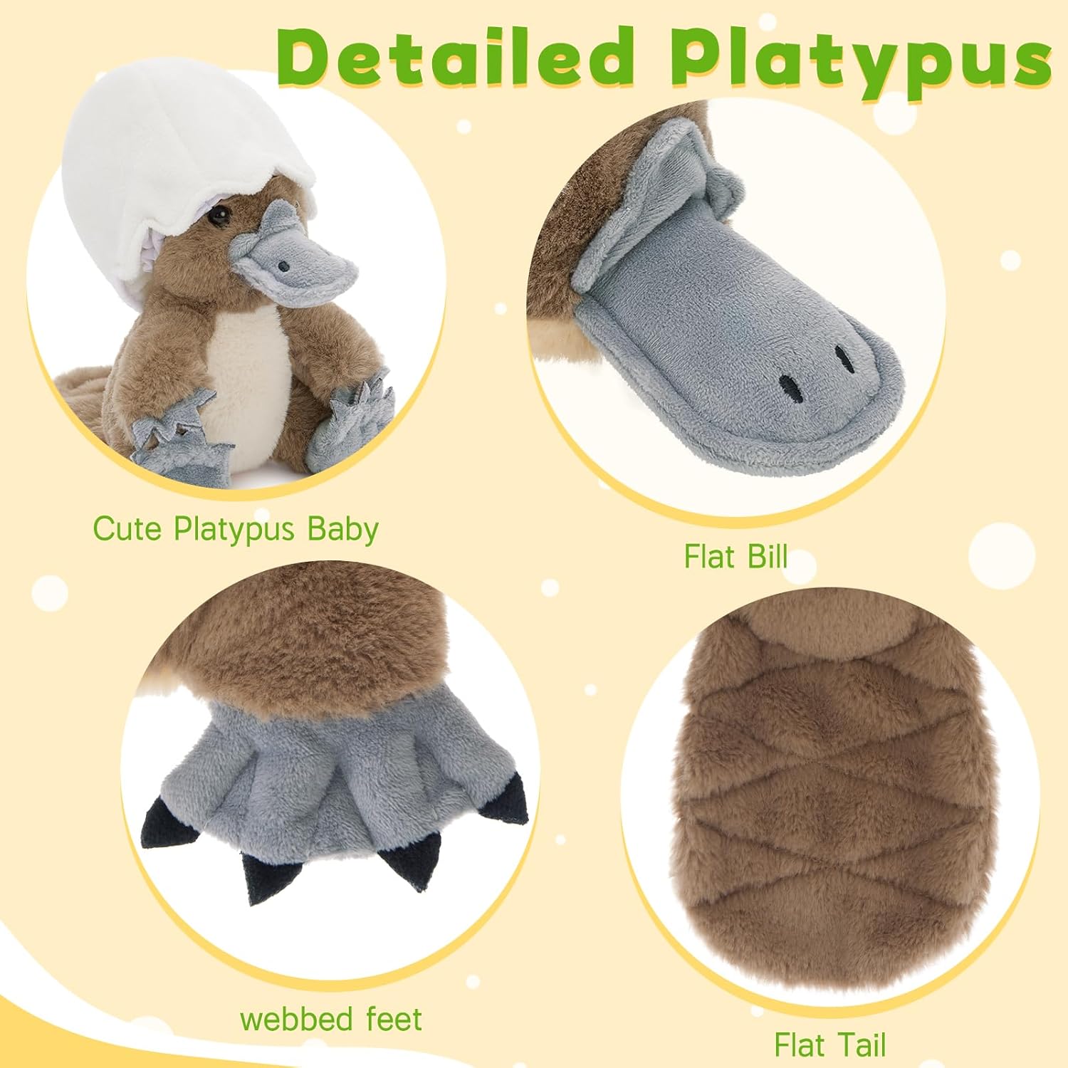 Tezituor 21" Platypus Stuffed Animal with 3 Babies & 2 Eggs, Cute Realistic Platypus Plush Toys for Kids, Christmas, Easter, Birthday, Party and Decorations