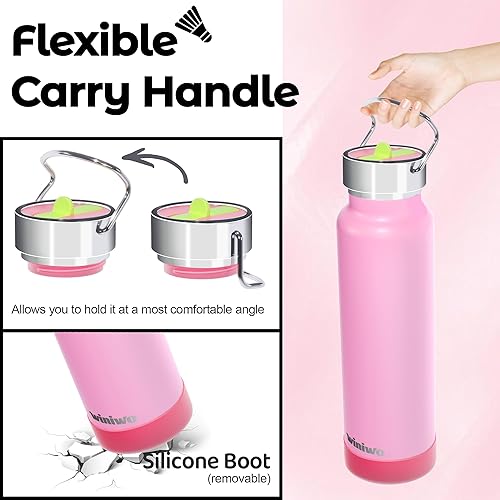 Miniatura 7 de Botella de agua delgada aislada de 24 onzas con popote abatible y asa, botellas de agua de acero inoxidable, se adapta a portavasos de automóvil,