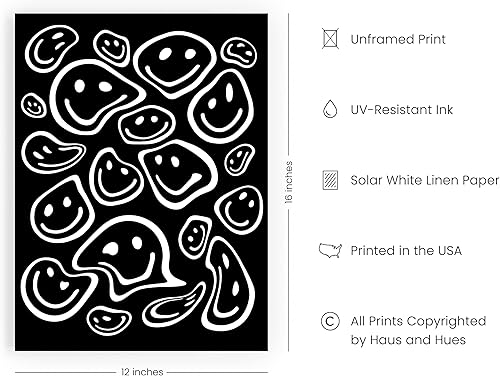 Miniatura 2 de HAUS AND HUES Impresión artística individual de Smileys de ácido negro - 12x16